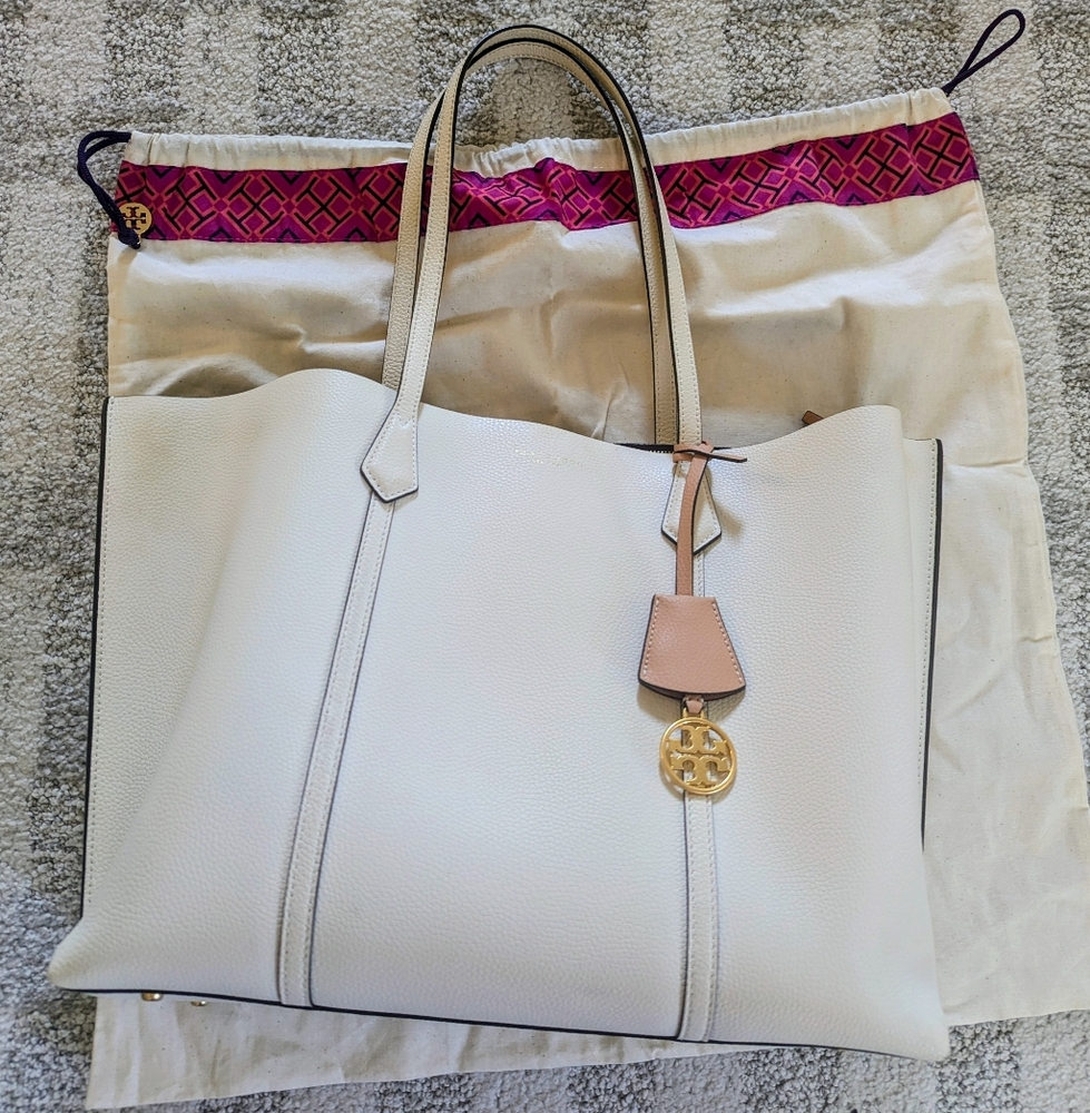 Tory Burch Perry Off White Leather Tote Bag